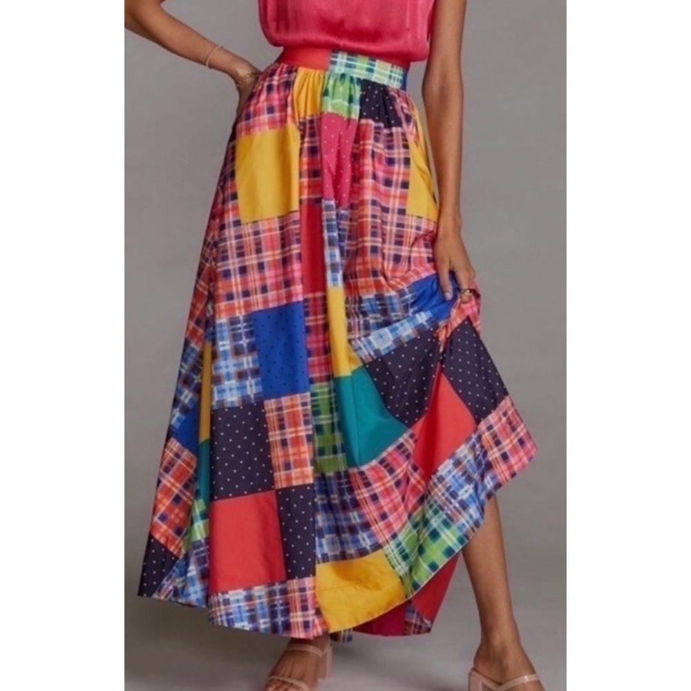 Anthropologie Maeve Patchwork Plaid A-Line Maxi Skirt Size Small - Picture 1 of 6